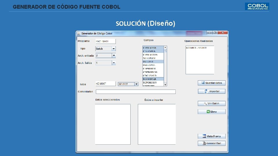  GENERADOR DE CÓDIGO FUENTE COBOL SOLUCIÓN (Diseño) 