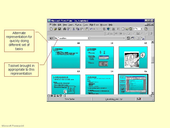 Alternate representation for quickly doing different set of tasks Toolset brought in appropriate to
