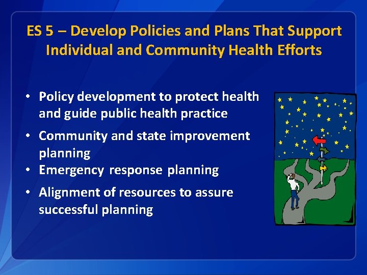 ES 5 – Develop Policies and Plans That Support Individual and Community Health Efforts