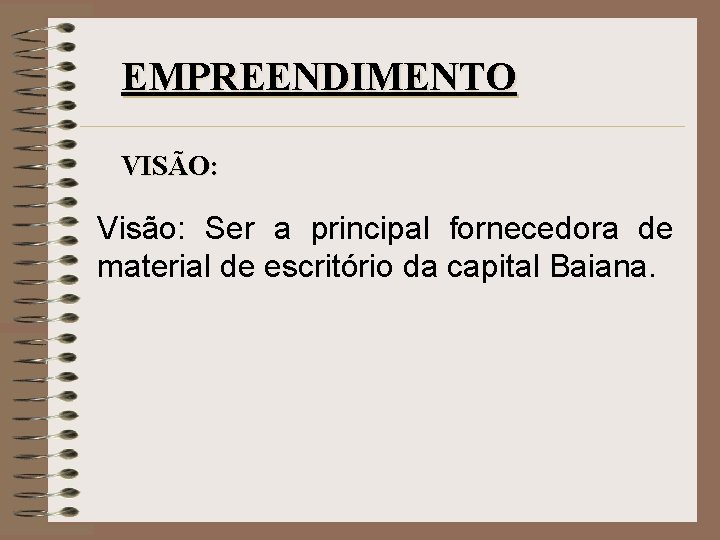 EMPREENDIMENTO VISÃO: Visão: Ser a principal fornecedora de material de escritório da capital Baiana.