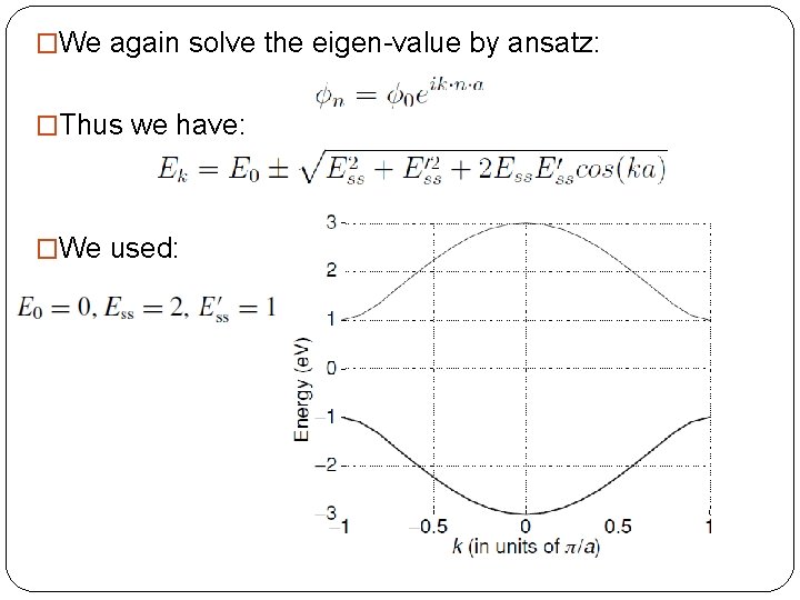 �We again solve the eigen-value by ansatz: �Thus we have: �We used: 
