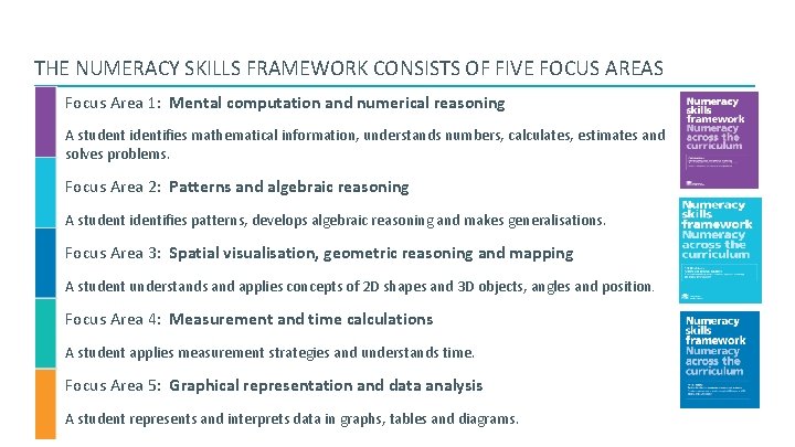 THE NUMERACY SKILLS FRAMEWORK CONSISTS OF FIVE FOCUS AREAS Focus Area 1: Mental computation