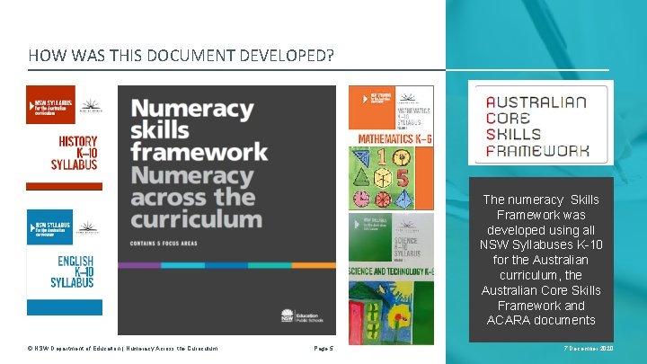 HOW WAS THIS DOCUMENT DEVELOPED? The numeracy Skills Framework was developed using all NSW