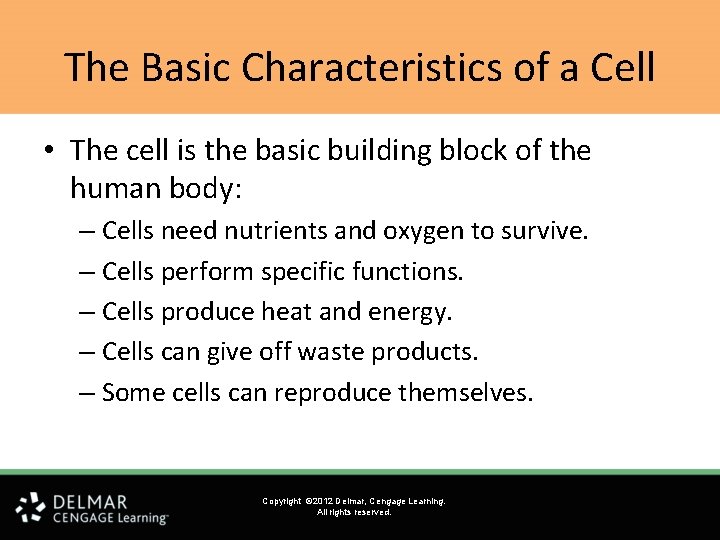 The Basic Characteristics of a Cell • The cell is the basic building block The Basic Characteristics of a Cell • The cell is the basic building block
