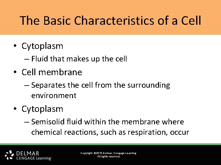 The Basic Characteristics of a Cell • Cytoplasm – Fluid that makes up the The Basic Characteristics of a Cell • Cytoplasm – Fluid that makes up the