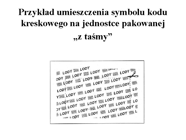 Przykład umieszczenia symbolu kodu kreskowego na jednostce pakowanej „z taśmy” 