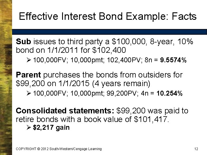 Effective Interest Bond Example: Facts Sub issues to third party a $100, 000, 8