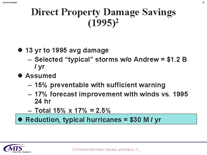 Control. Number 12 Direct Property Damage Savings (1995)2 l 13 yr to 1995 avg