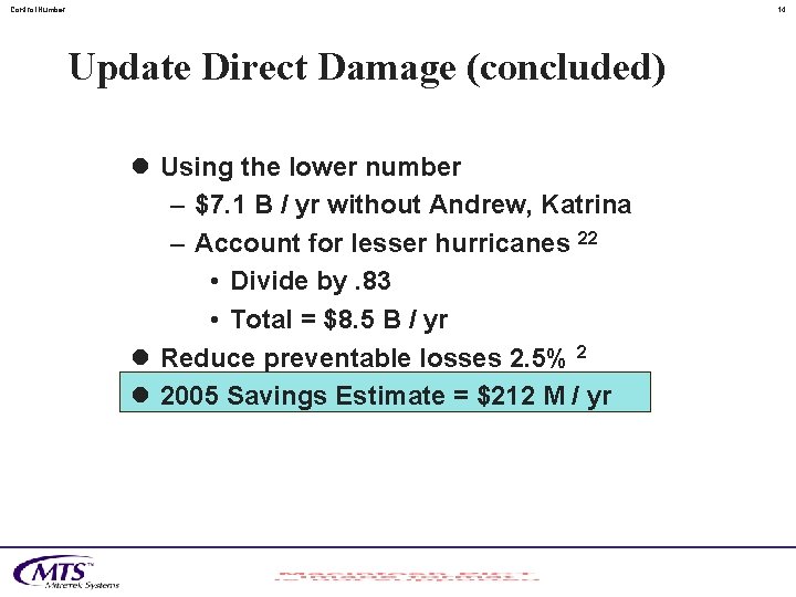 Control. Number 14 Update Direct Damage (concluded) l Using the lower number – $7.