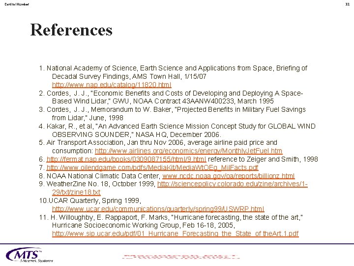 Control. Number 32 References 1. National Academy of Science, Earth Science and Applications from