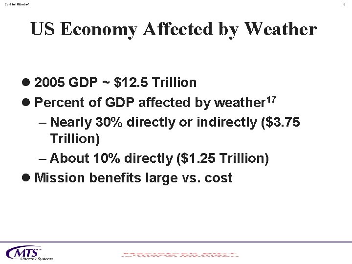 Control. Number 6 US Economy Affected by Weather l 2005 GDP ~ $12. 5