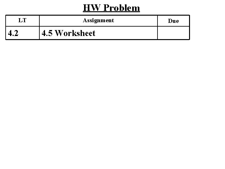 HW Problem LT 4. 2 Assignment 4. 5 Worksheet Due 