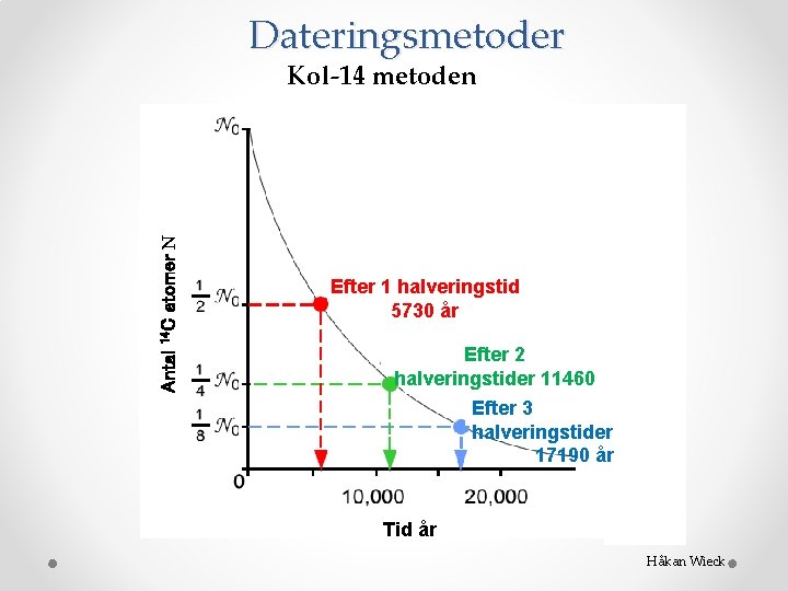 Dateringsmetoder Antal 14 C atomer N Kol-14 metoden Efter 1 halveringstid 5730 år Efter
