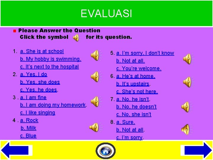 EVALUASI Please Answer the Question Click the symbol for its question. 1. a. She