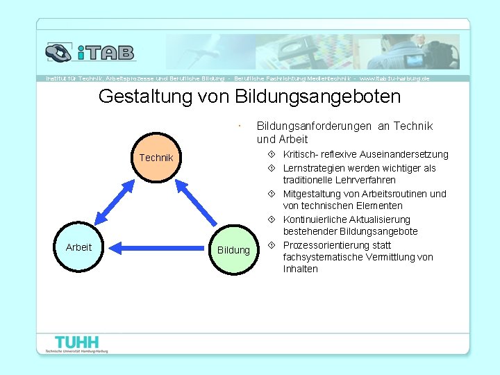 Institut für Technik, Arbeitsprozesse und Berufliche Bildung - Berufliche Fachrichtung Medientechnik - www. itab.