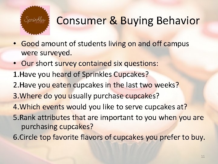 Consumer & Buying Behavior • Good amount of students living on and off campus