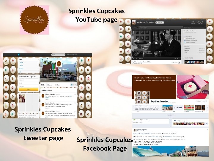 Sprinkles Cupcakes You. Tube page Sprinkles Cupcakes tweeter page Sprinkles Cupcakes Facebook Page 