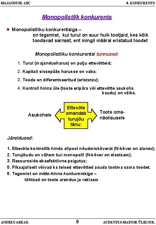 MAJANDUSE ABC 8. KONKURENTS Monopolistlik konkurents Monopolistliku konkurentsiga – on tegemist, kui turul on