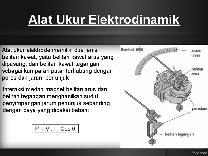 Alat Ukur Elektrodinamik Alat ukur elektrode memiliki dua jenis belitan kawat, yaitu belitan kawat