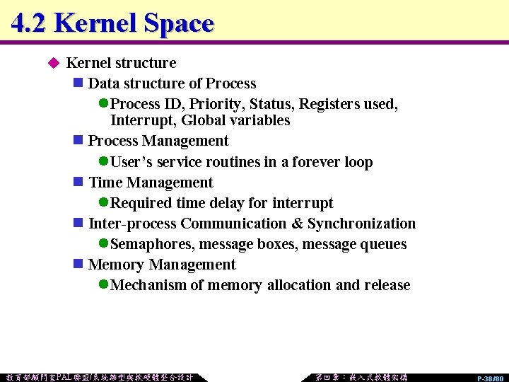 4. 2 Kernel Space u Kernel structure n Data structure of Process l Process