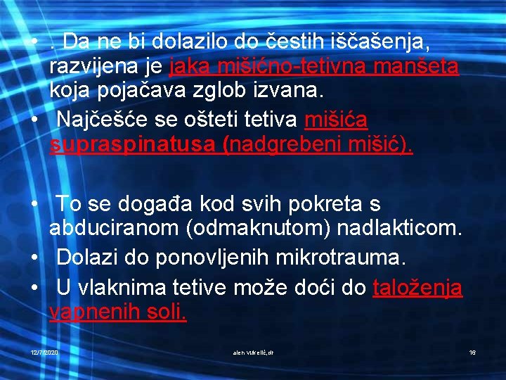  • . Da ne bi dolazilo do čestih iščašenja, razvijena je jaka mišićno-tetivna