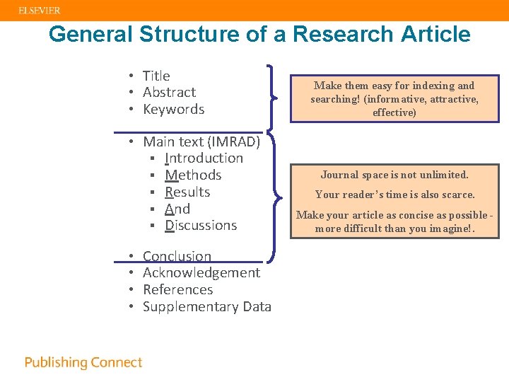 General Structure of a Research Article • Title • Abstract • Keywords • Main