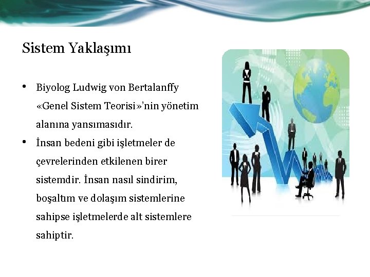 Sistem Yaklaşımı • Biyolog Ludwig von Bertalanffy «Genel Sistem Teorisi» ’nin yönetim alanına yansımasıdır.