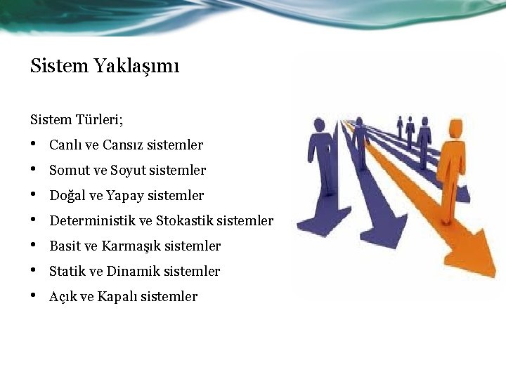 Sistem Yaklaşımı Sistem Türleri; • • Canlı ve Cansız sistemler Somut ve Soyut sistemler