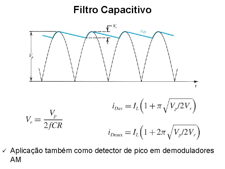 Filtro Capacitivo ü Aplicação também como detector de pico em demoduladores AM 
