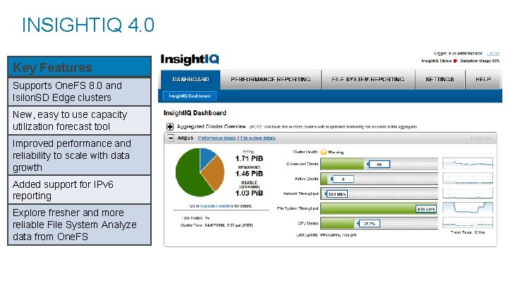 INSIGHTIQ 4. 0 Key Features Supports One. FS 8. 0 and Isilon. SD Edge