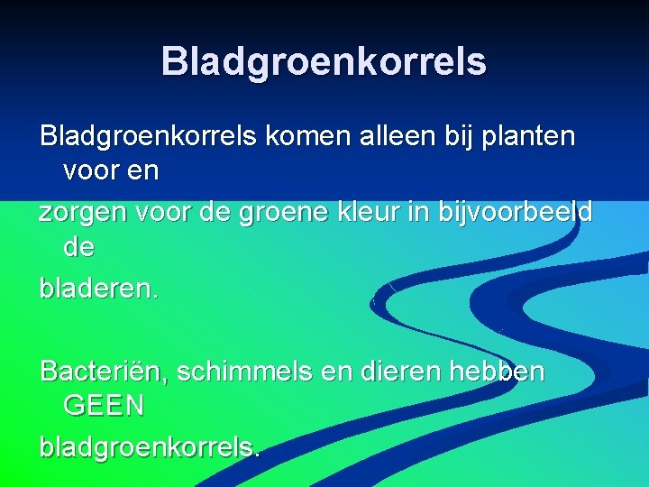 Bladgroenkorrels komen alleen bij planten voor en zorgen voor de groene kleur in bijvoorbeeld