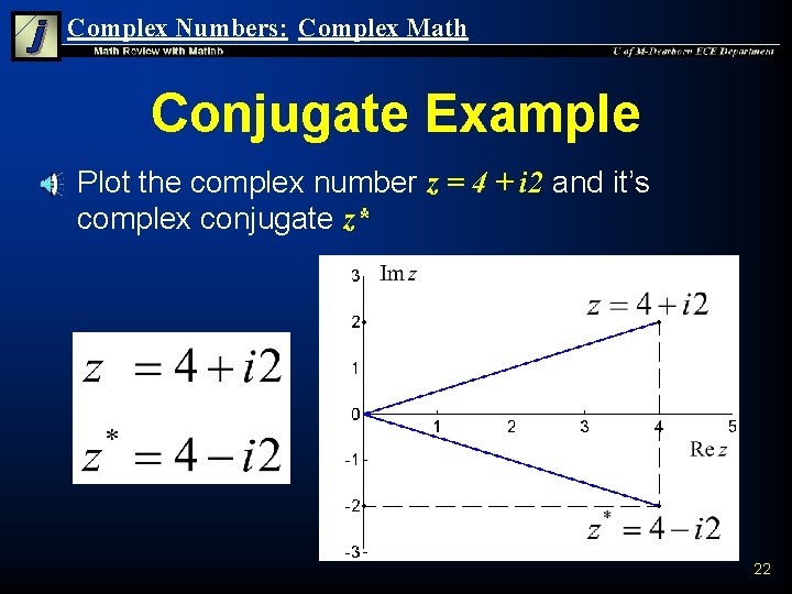 Complex Numbers: Complex Math Conjugate Example n Plot the complex number z = 4 Complex Numbers: Complex Math Conjugate Example n Plot the complex number z = 4