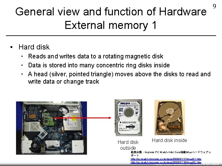 General view and function of Hardware External memory 1 9 • Hard disk ▪