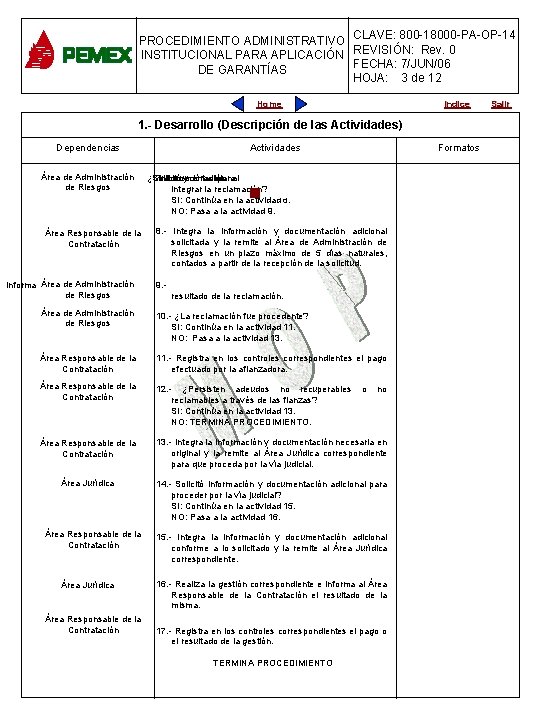 CLAVE: 800 -18000 -PA-OP-14 800 -18000 -PA-OP-05 PROCEDIMIENTOADMINISTRATIVO REVISIÓN: 0 Rev. 0 INSTITUCIONAL PARA