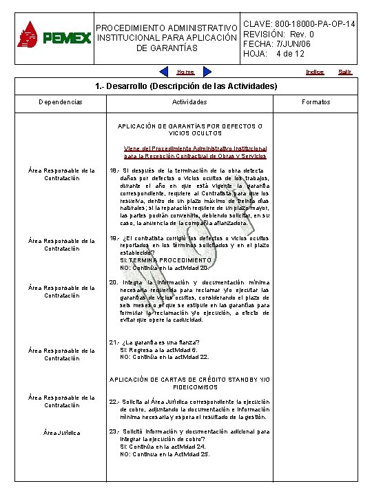 CLAVE: 800 -18000 -PA-OP-14 800 -18000 -PA-OP-05 PROCEDIMIENTOADMINISTRATIVO REVISIÓN: 0 Rev. 0 INSTITUCIONAL PARA