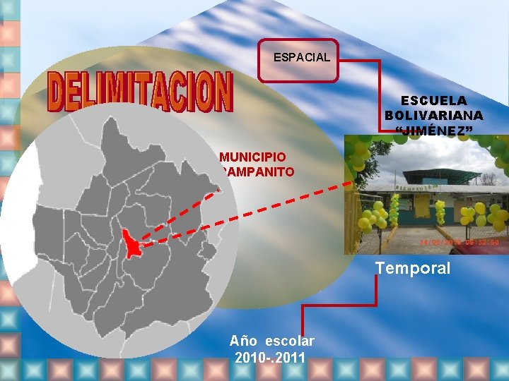 ESPACIAL ESCUELA BOLIVARIANA “JIMÉNEZ” MUNICIPIO PAMPANITO Temporal Año escolar 2010 -. 2011 