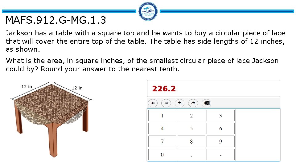 MAFS. 912. G-MG. 1. 3 Jackson has a table with a square top and