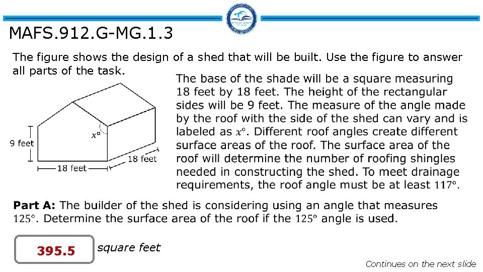 MAFS. 912. G-MG. 1. 3 The figure shows the design of a shed that