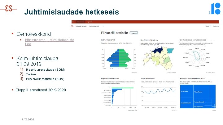 Juhtimislaudade hetkeseis • Demokeskkond • https: //demo. juhtimislauad. sta t. ee • Kolm juhtimislauda