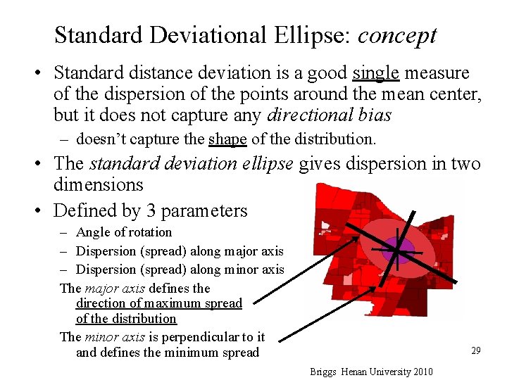 Standard Deviational Ellipse: concept • Standard distance deviation is a good single measure of