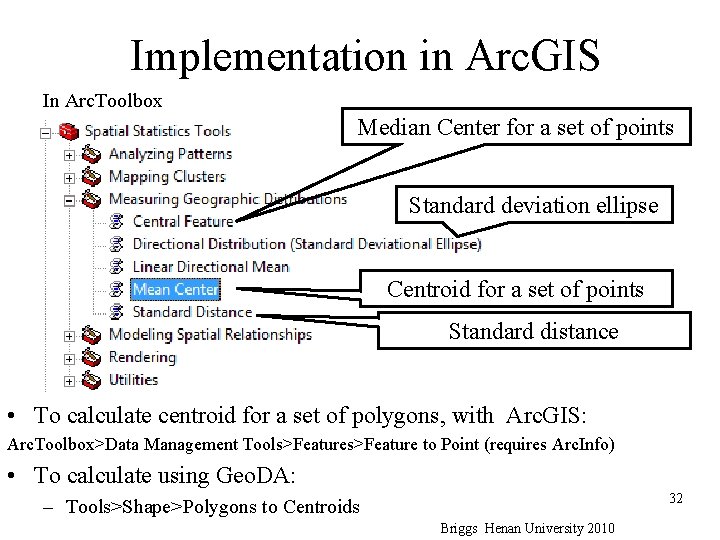 Implementation in Arc. GIS In Arc. Toolbox Median Center for a set of points