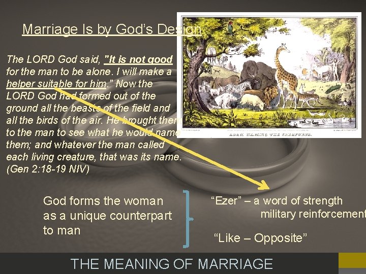 Marriage Is by God’s Design The LORD God said, "It is not good for