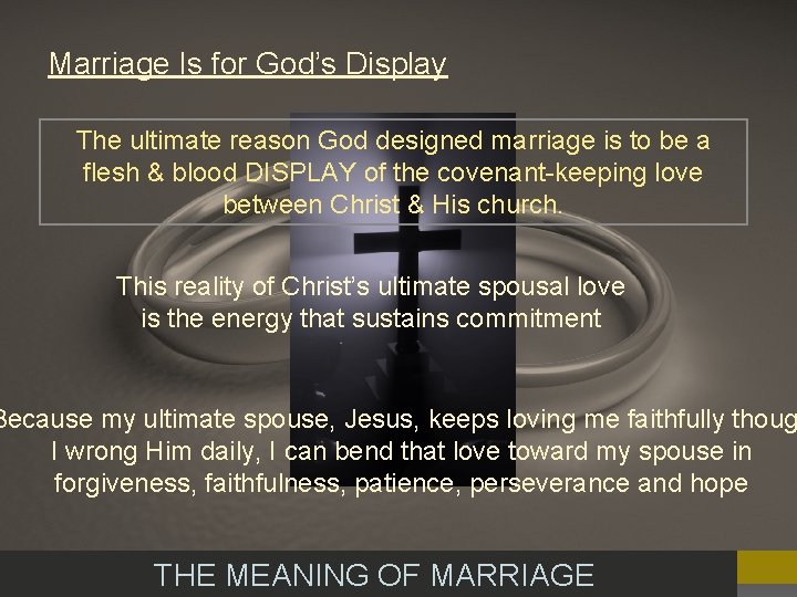 Marriage Is for God’s Display The ultimate reason God designed marriage is to be