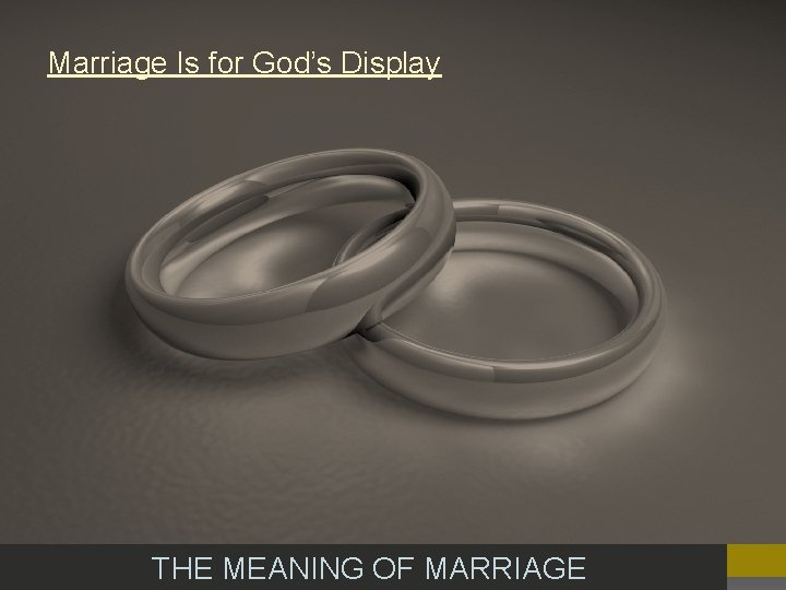 Marriage Is for God’s Display THE MEANING OF MARRIAGE 