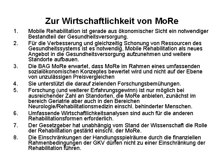 Zur Wirtschaftlichkeit von Mo. Re 1. 2. 3. 4. 5. 6. 7. 8. Mobile