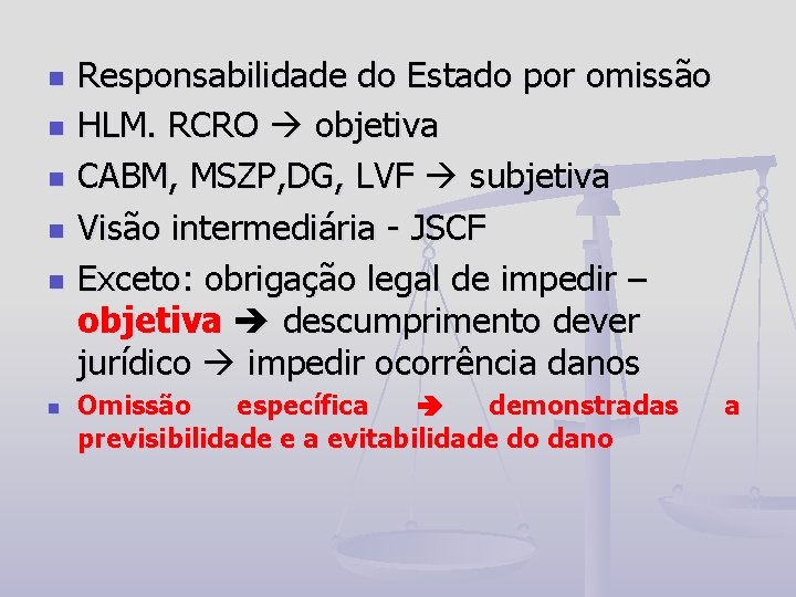 n n n Responsabilidade do Estado por omissão HLM. RCRO objetiva CABM, MSZP, DG,