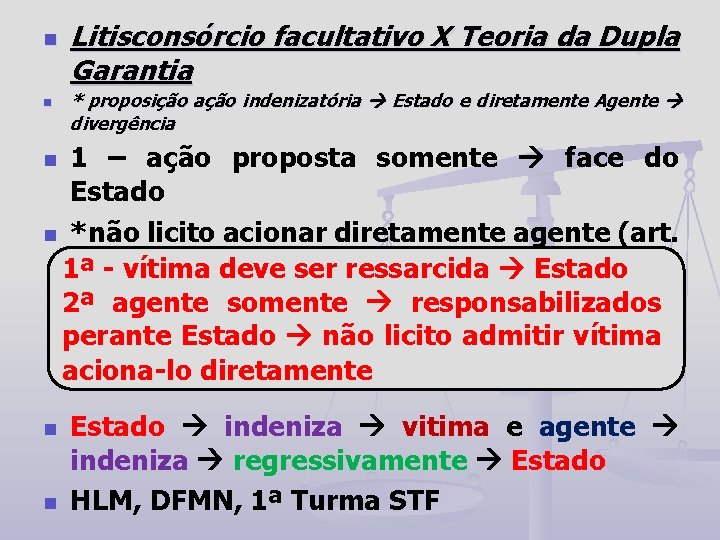 n n Litisconsórcio facultativo X Teoria da Dupla Garantia * proposição ação indenizatória Estado