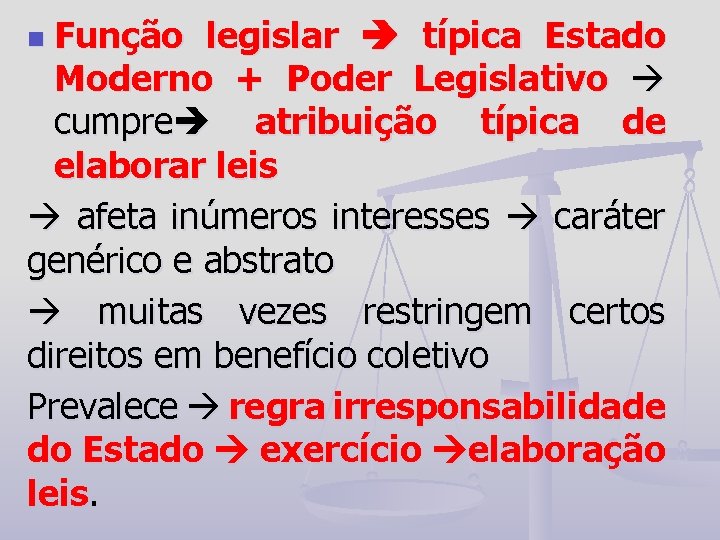 Função legislar típica Estado Moderno + Poder Legislativo cumpre atribuição típica de elaborar leis