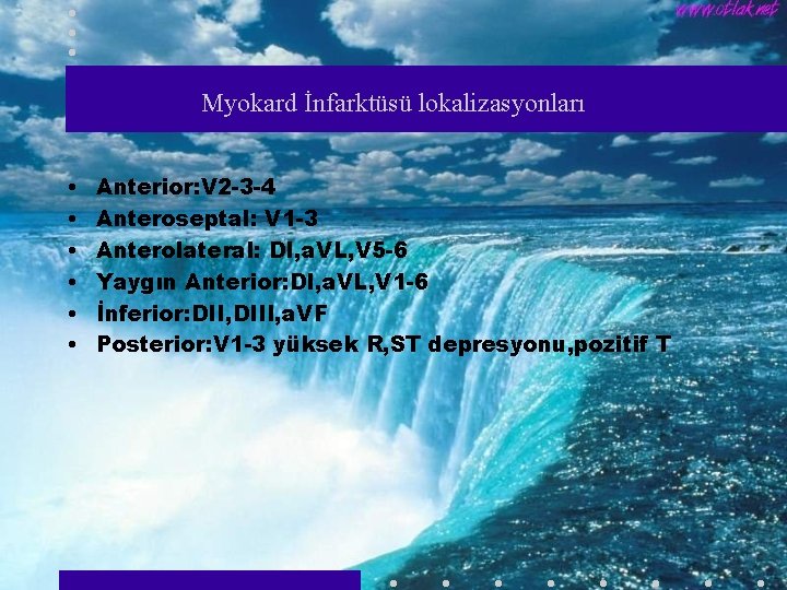 Myokard İnfarktüsü lokalizasyonları • • • Anterior: V 2 -3 -4 Anteroseptal: V 1