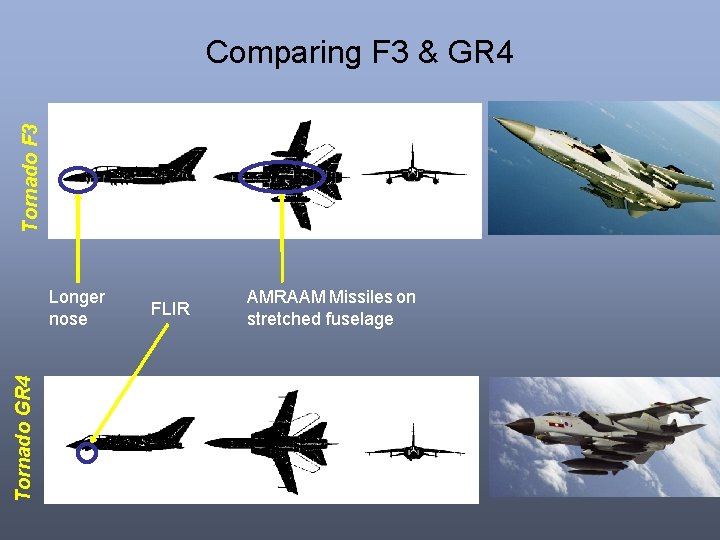 Tornado F 3 Comparing F 3 & GR 4 Tornado GR 4 Longer nose